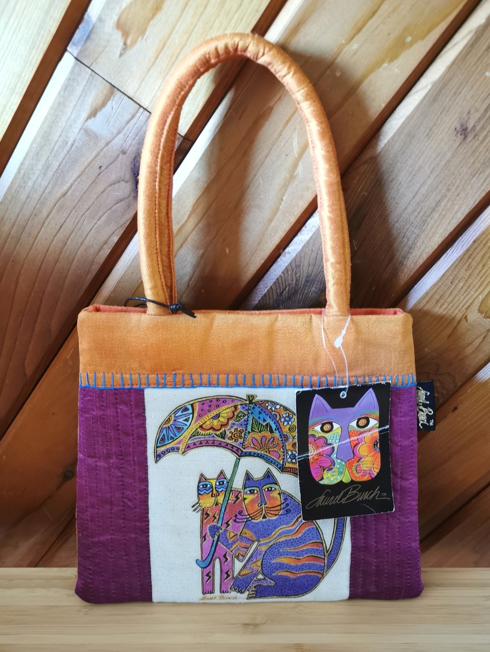 Laurel Burch Cat Purse Small Handbag Cats with Umbrella Snap Closure